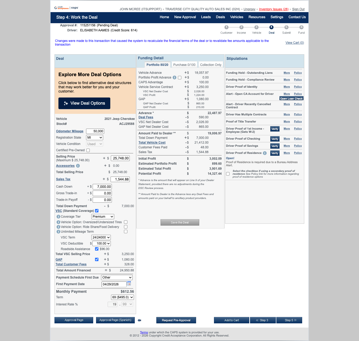 Before: the original dealer application flow